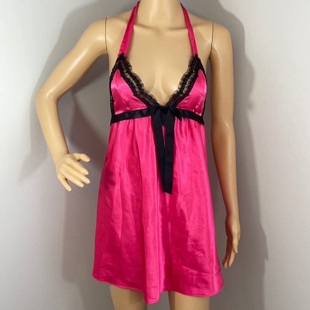 3/$20 Frederick's of Hollywood Pink Black Lace Slip, Sm
